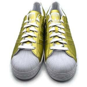Adidas Superstar White Gold Metallic Leather Shoes Ladies Sz 9 Shell Toe FY1154